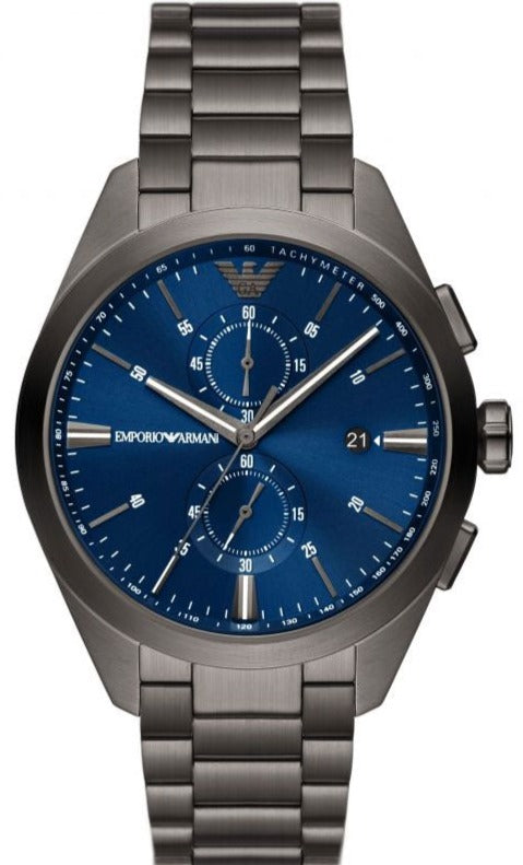 Emporio Armani Chronograph Quartz Blue Dial Grey Steel Strap Watch For Men - AR11481 - Image 2
